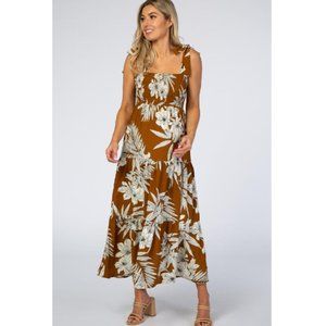 Pinkblush Brown Palm Leaf Print Maternity Dress